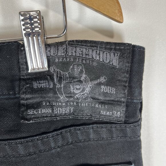 True Religion Mens 38 Black Straight Flap Leg Casual Y2K Streetwear Jeans - Picture 9 of 9